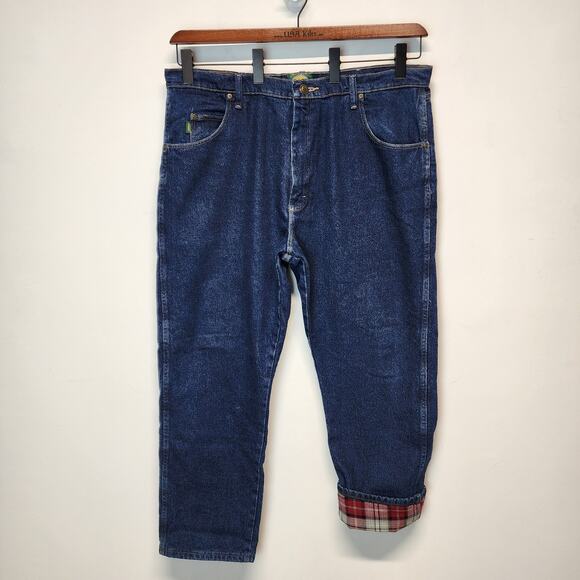 Cabelas Flannel Lined Jeans Size 40x30 Dark Wash Relaxed Heavyweight Utility - Picture 1 of 12
